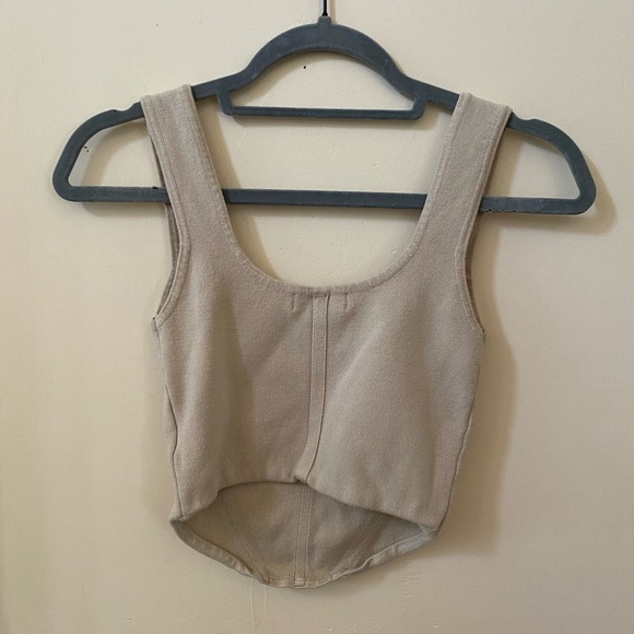 HOUSE OF HARLOW 1960 TAN CREAM CORSET KNIT CROP TOP SQUARE SCOOP NECK SIZE XS - Picture 3 of 6